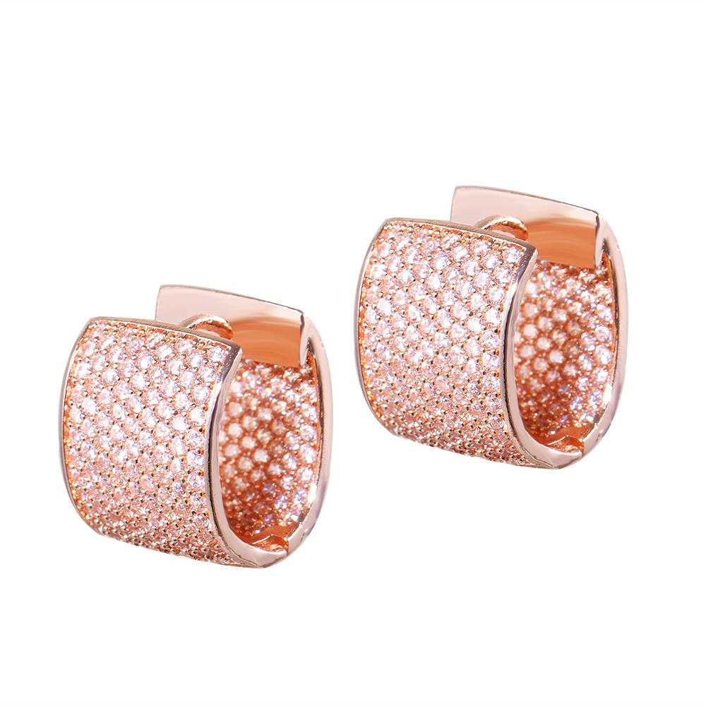 EmmayaZircons Double Sided Micro Paved Cubic Zirconia White Gold CZ Stone Rectangle Hoop Earrings for Ladies Jewelry