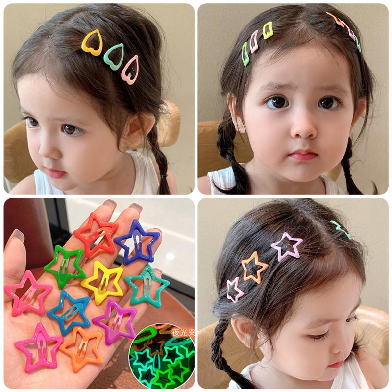 10PCS Candy Color Luminous Star Hair Clips For Kids Girls Headwear Metal Barrettes Cute Heart BB Clips Hairpins Hair Accessories