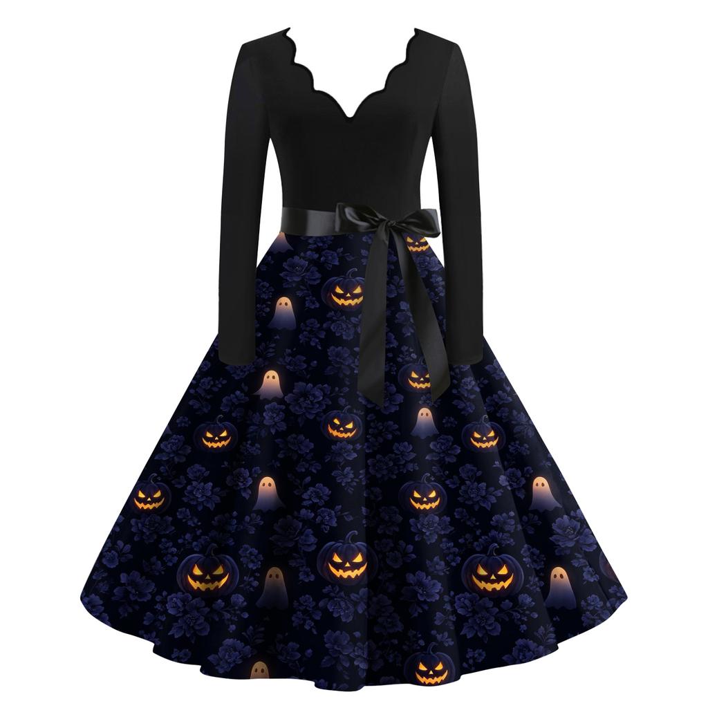 Women's Halloween Printed Maxi Dress for Costume Parties and Holiday Events