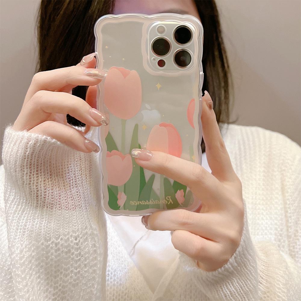 Flowers Are Suitable for Iphone14pro Max Apple Mobile Phone Case 16 Wavy Edge Fashion High-quality Mobile Phone Case