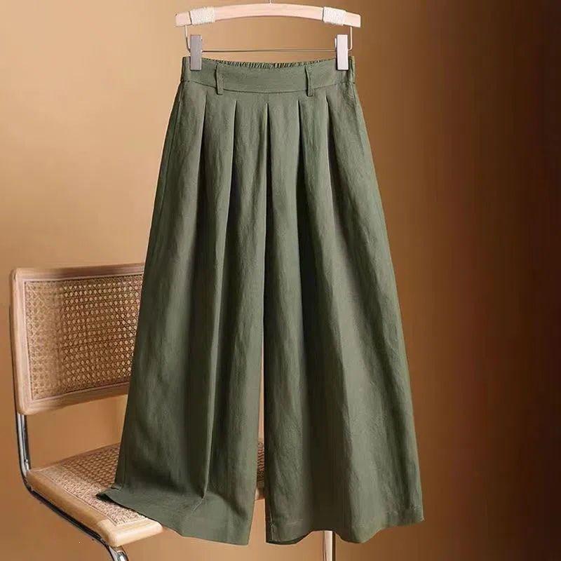 Pantaloni Largi de Damă cu Talie Înaltă din Bumbac și In - Subțiori, Croială Largă, Stil Casual de Vară