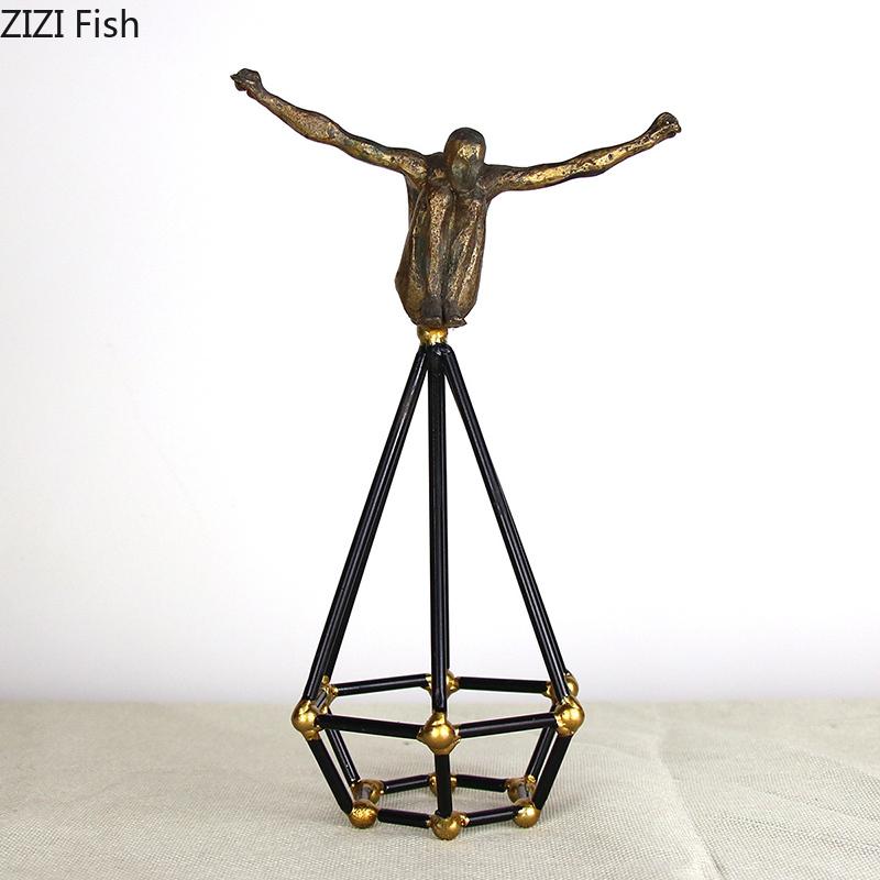 Retro Golden Figures Statue Ornaments Desk Decoration Minimalist Abstract Acrobat Character Resin Sculpture Room Aesthetic Decor