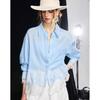Wudao Women's French Lapel Lace Tencel-Ramie Blouse