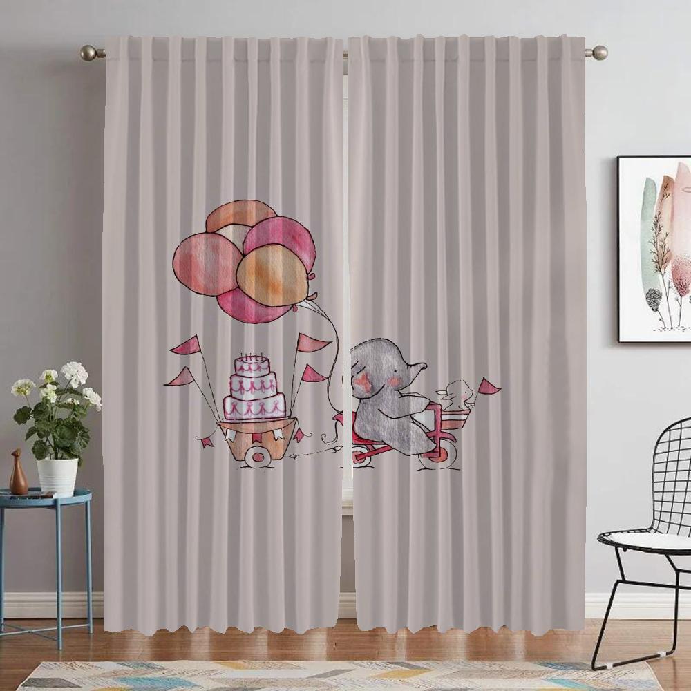 Elefant Karton Zuhause Innendekoration Vorhänge 2 Stück Tüll für Schlafzimmer Wohnzimmer Vorhang Raumteiler Jalousien Halloween Dekoration
