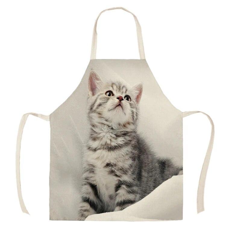 Cute Cat Print Kitchen Apron Sleeveless Linen Cooking Apron Adult Women Men Home Cleaning Baking Accessories Easy Clean Bibs