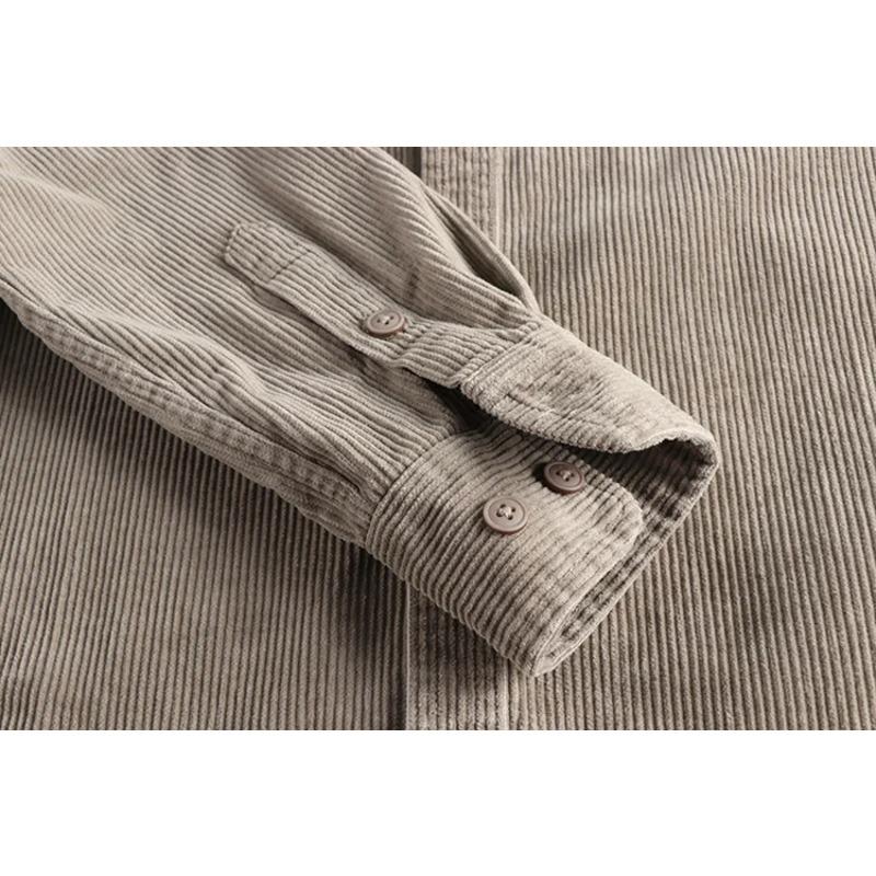 Solid Color Corduroy Vintage Shirt Men Spring Fashion Simple Basic Long Sleeve Blouse America Style Coats