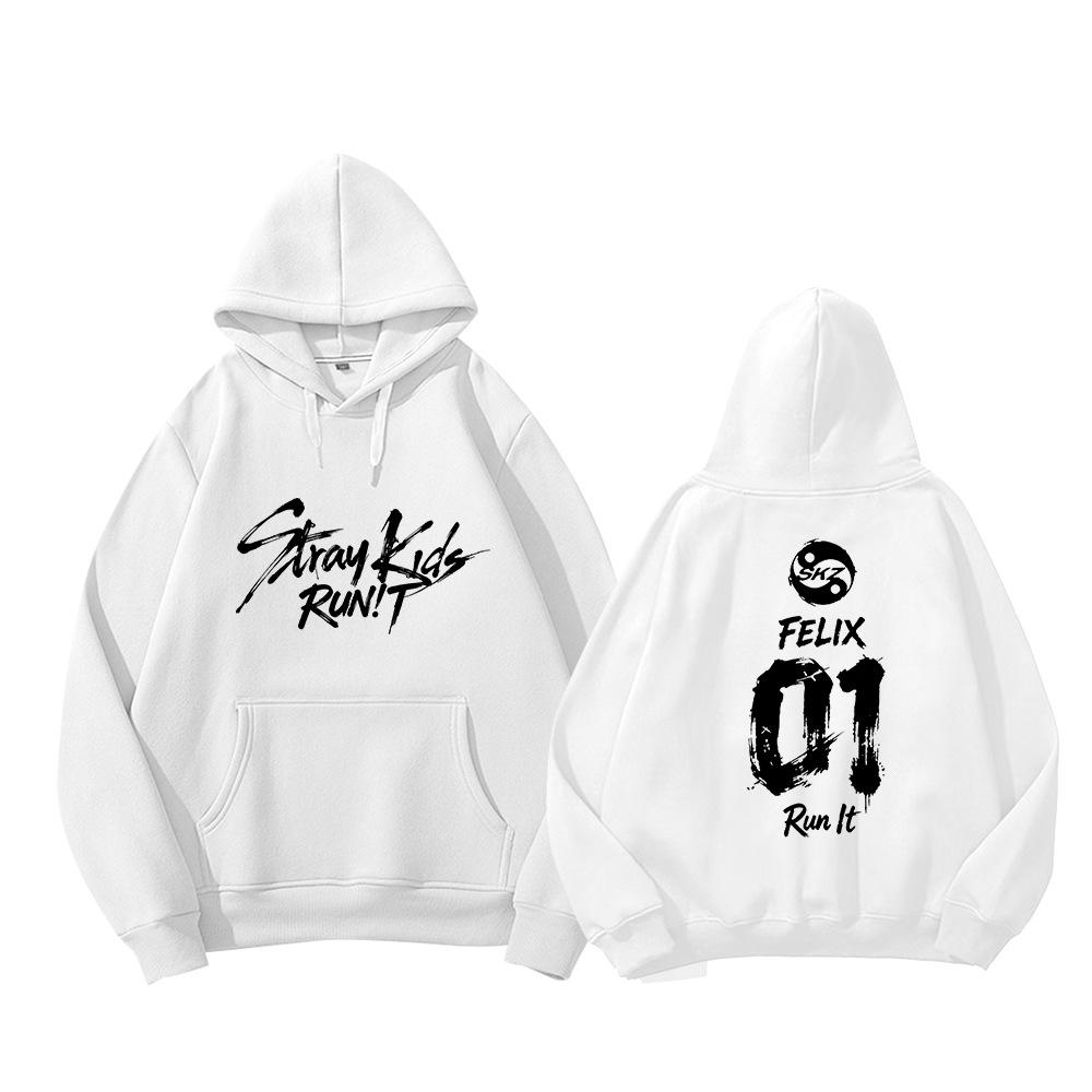Stray Kids Run It Sweat à capuche Merch Kpop Unisexe Pull Décontracté Sweatshirt Nom du Membre Manches Longues Streetwear Top (Style polaire pour l'automne et l'hiver)