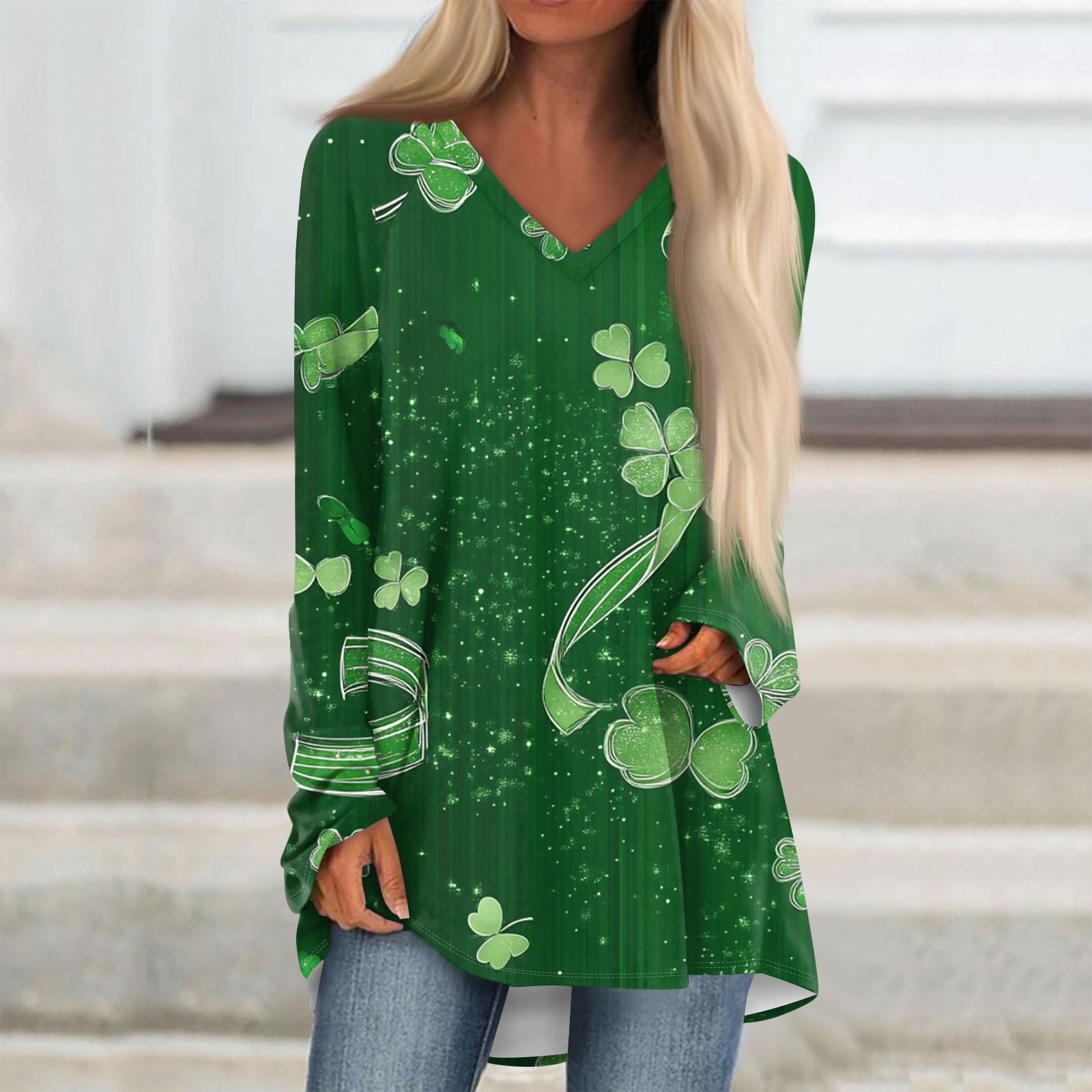 

Women s Fashion Casual T-shirt Printing Long Sleeve V-neck Medium Long Top M