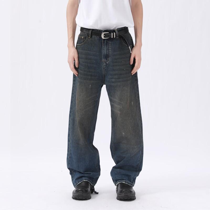 VOGUO RELAY Unisex Retro Distressed Wide-Leg Jeans L