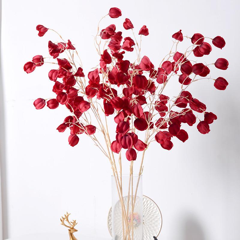 Simulated 3 Fork Physalis Peruviana Floral Wedding Hall Ceiling Decoration Home