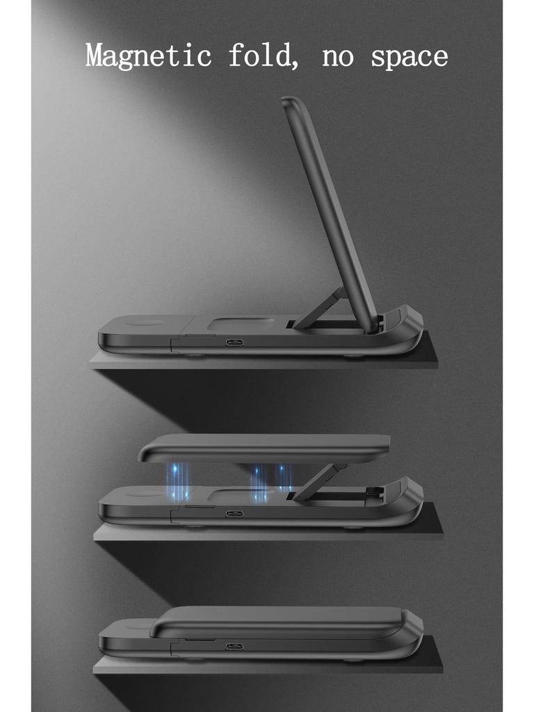 15W Foldable 3-in-1 Wireless Charger for Apple Phones, Watches, and Earbuds