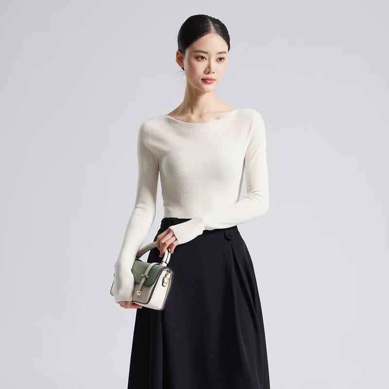 Fengxun Seamless Low Round Neck Silk Cashmere Blend Base Layer Sweater