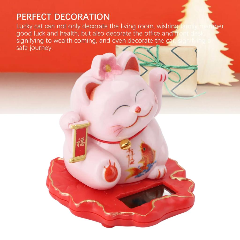 ABS Waving Arm Adorable Light Sensing Solar Lucky Cat Decorative Solar Good Luck Cat Traditional Chinese for Office Tools