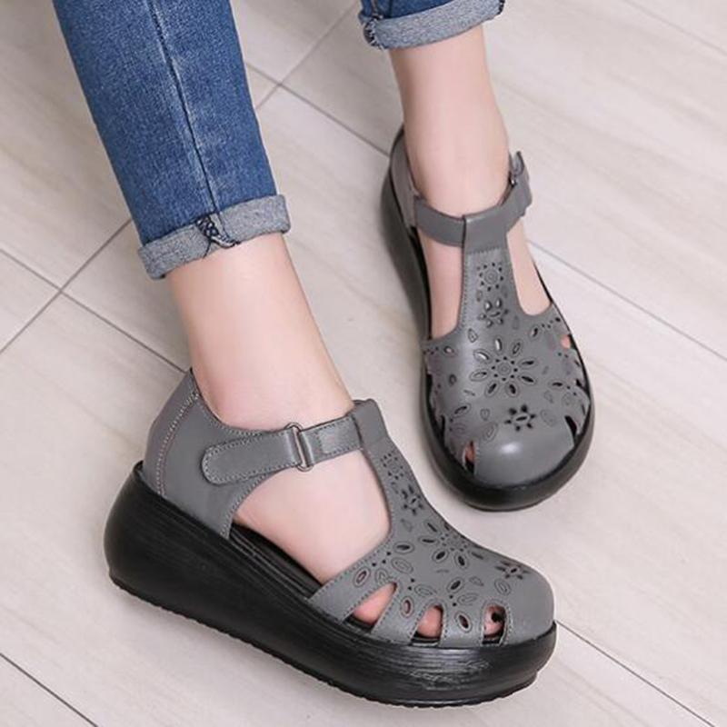 Fashion GKTINOO Women's Sandals Genuine Leather Platform Sandal 2025 Summer Thick Sole High Heels Ladies Sandal Summer Shoes For Women