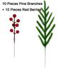 20PCS Plastic Christmas Pine Branches Realistic Decorative Artificial Pine Branches with Red Berries Snow-Capped