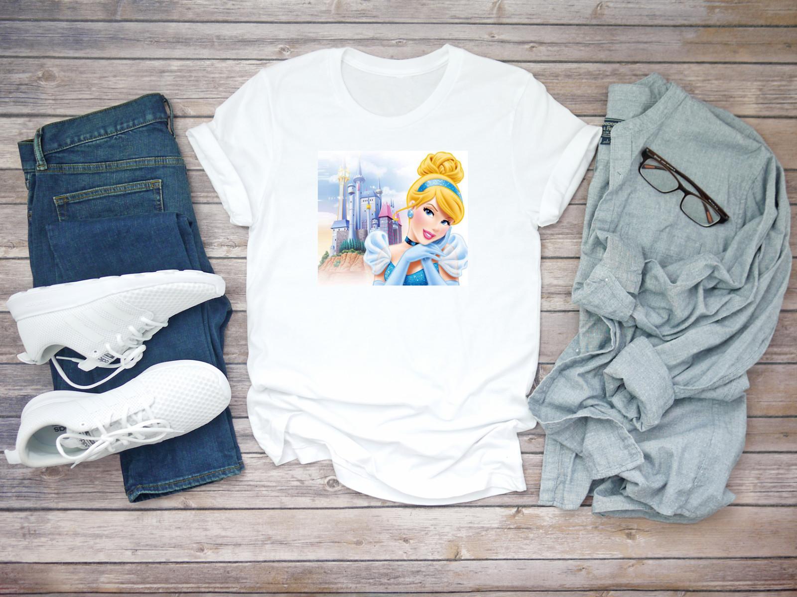 Cinderella Princess Characters Drawings Short Sleeve White Men T-shirt D356 M