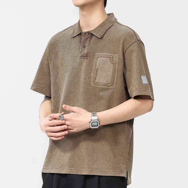 Summer New Style Men's Short-sleeved Retro Washing Men's Short-sleeved Lapel Polo Shirt Short