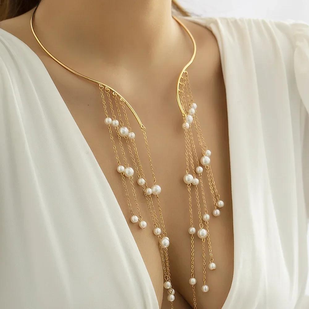 Fashion Diamond Studded Chest Chain Jewelry Sexy Body Chain Tassel Necklace Bikini Chest Chain Women Gifts