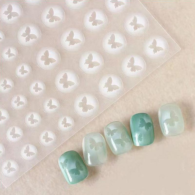 White Bloom Hollow Translucent Butterfly Heart Nail Sticker Press On Nails Decals Hollow Heart Star Shape Sticker Sliders ZJT14