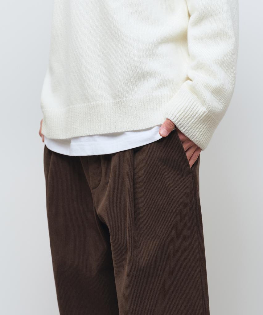 MUSINSA STANDARD 8W Corduroy One-Pleat Wide Elastic Pants [Brown]