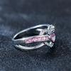 Cute Female Pink Zircon Stone Ring Trendy Silver Color Heart Engagement Wedding Jewelry Gift