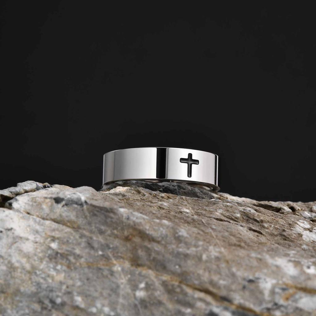 Vnox Classic Cross Ring for Women Men, 6mm Glossy Stainless Steel Wedding Band, Unisex Religious Christian Jesus Christ Rings