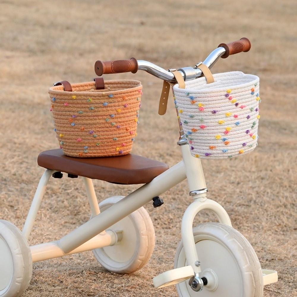 Cute with Rope Handle Bicycle Basket Removable Solid Color Bike Carrier Bag Large Capacity Storage Basket Bike