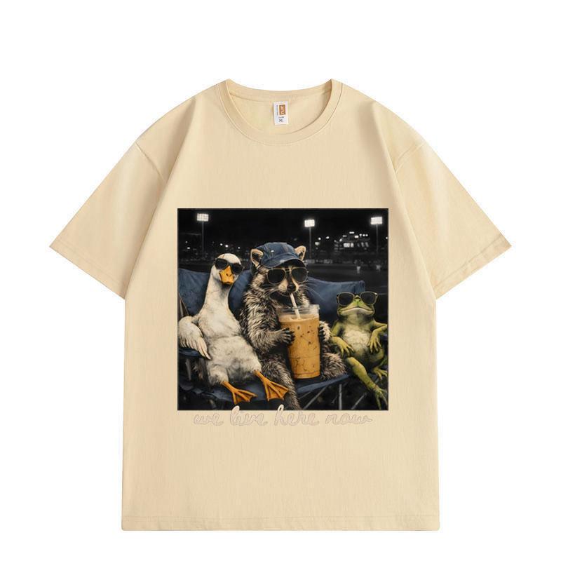 I Live Here Now Funny Goose Raccoon Frog Baseball Graphic T Shirts Unisex Fashion Vintage T-shirt Summer T-shirts