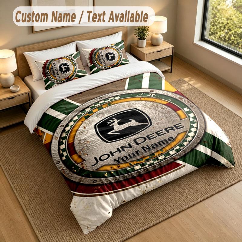 Bedding Set 1 Duvet Cover 2 Pillowcases John Deere Print Soft Bed Linen Bedroom Decor