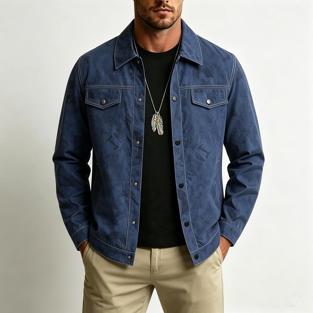 Men's Full Print Lapel Collar Jacket Vintage for Fall Winter Daily Wear