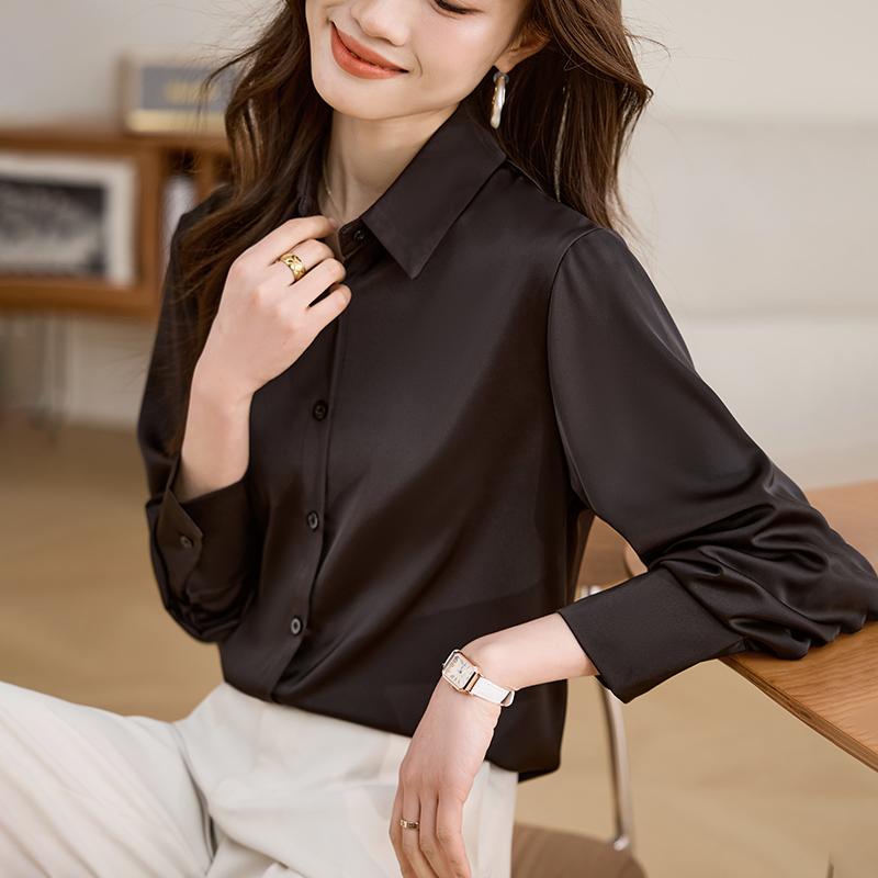 Women Blouses Shirts 2025 Spring Long Sleeve Women Blouse Shirt Turn Down Collar Black Chiffon Blouse Shirt Women Tops J835
