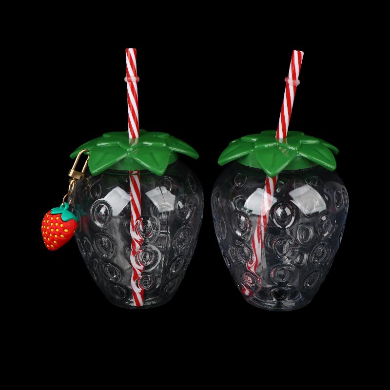 Portable Strawberry Shaped Water Bottle with Straw Cute Plastic Cup for Everyday Use