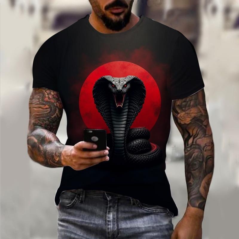 Year Of The Snake Pattern T Shirt For Men Cool Animal 3D Printed Short Sleeve Tops Summer Casual Round Neck Loose Tee Shirts
