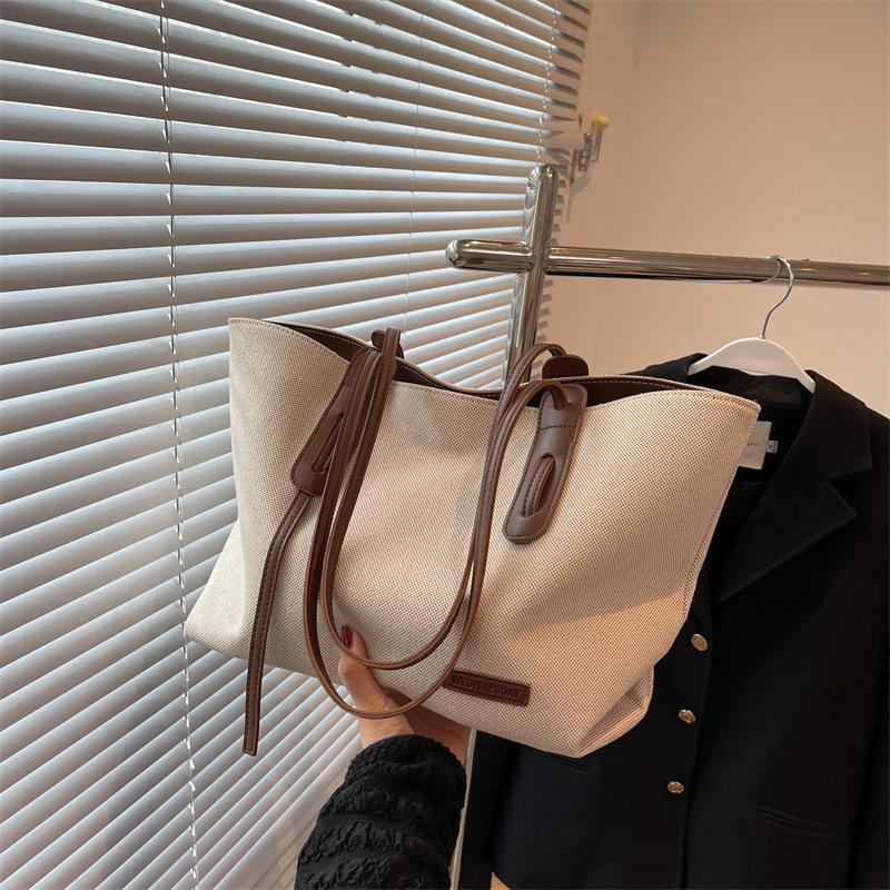 Ny avslappnad damväska med stor kapacitet axelväska canvasväska student klass pendling toteväska