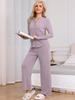 Cheibear Loungewear Pajama Short Sleeve Top and XL Women's Set, Button-Down Pants, Purple,