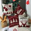 Red and Black Plaid Christmas Pillow Cover Cartoon Print Linen Sofa Cushion Cover Pillow