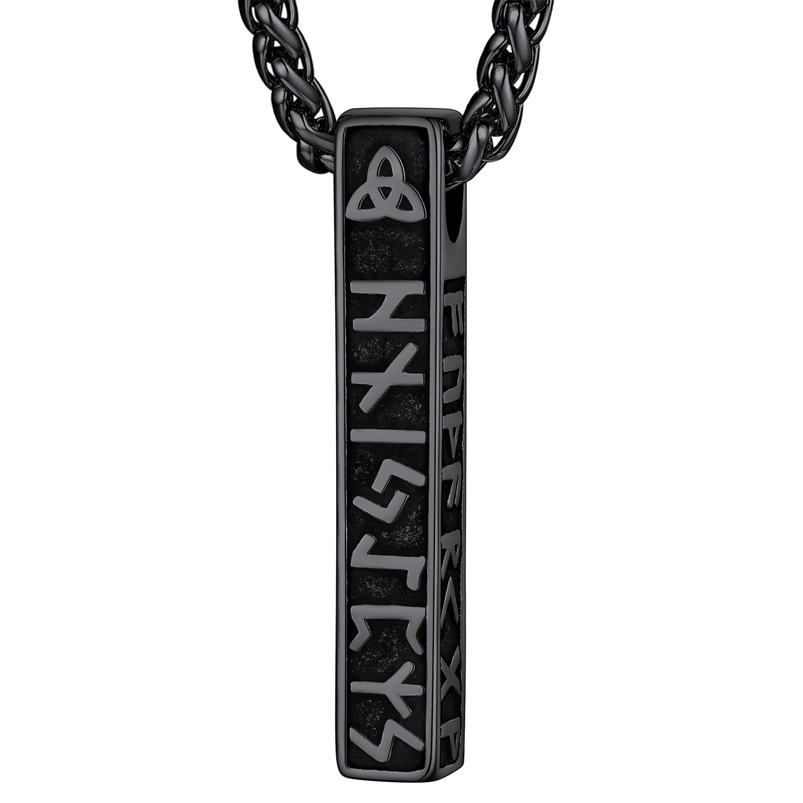 U7 Stainless Steel Nordic Viking Rune Vertical Bar Necklace Norse Mythology Symbol Runic Pendant Necklace Unisex Jewelry