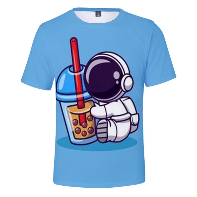 Cartoon Astronaut Short Sleeved T-shirt for Adults Children Men Women Home Casual Top