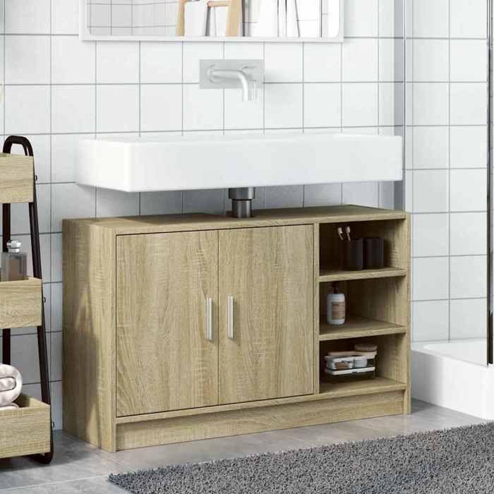 VidaXL Armoire d'évier chêne sonoma 90x29x55 cm bois d'ingénierie, armoire de salle de bain, armoire de rangement salle de 848124