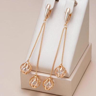 Zircon Hollow Ball Pendant Women Earrings Golden Long Chain Earrings Geometric Jewelry Personality Dangle Accessories