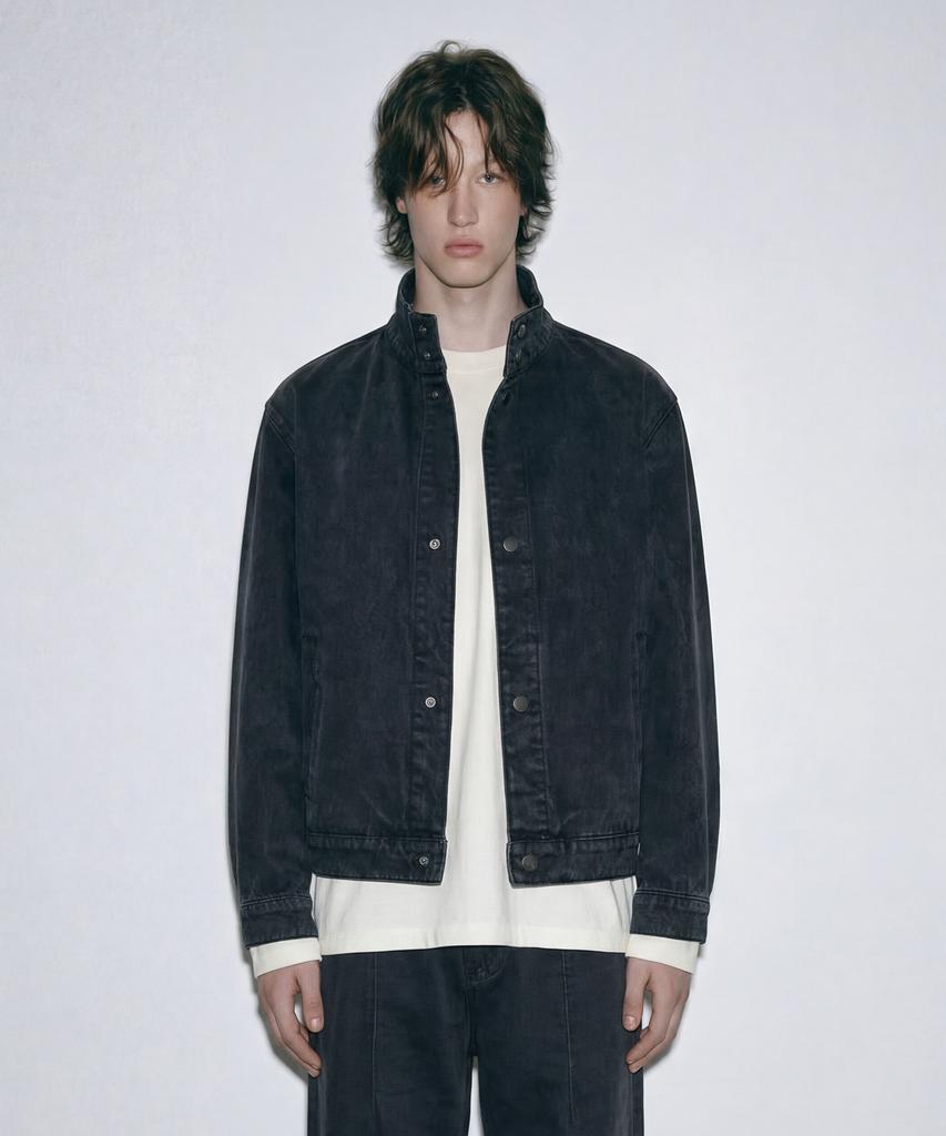 Zensai High-Neck Denim Blouson Black