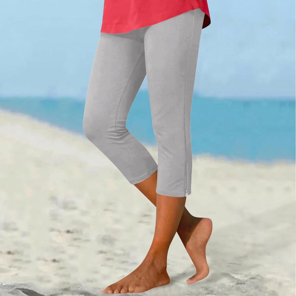 Pantaloni da donna lunghezza capri tessuto morbido elasticizzato vestibilità comoda pantaloni per donna adatti per l'uso quotidiano e le attività
