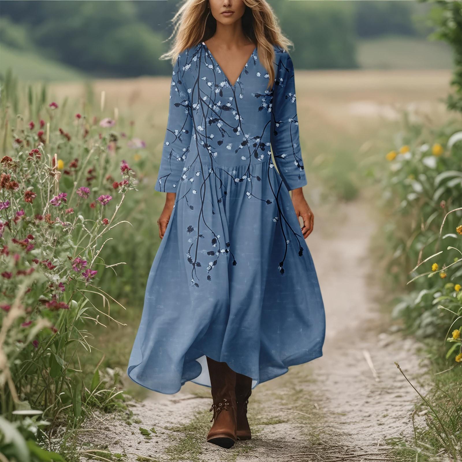 

Женское повседневное и модное платье с круглым вырезом и длинными рукавами средней длины L тёмно-синий