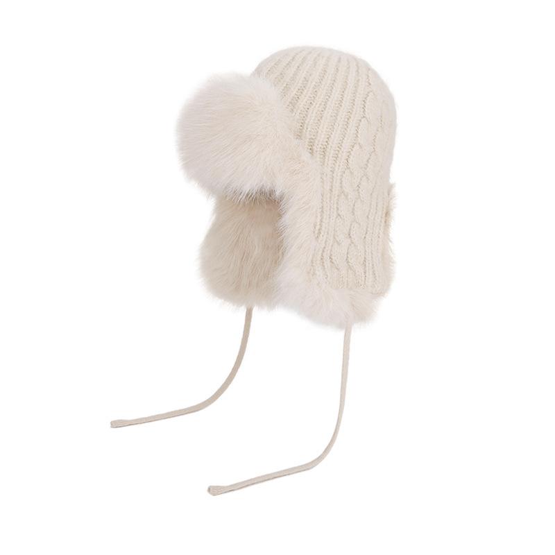 Winter Cashmere Cold-Proof Knitted Hat Women's Outdoor Cycling Warm Ear Protection Cap Bomber Hat