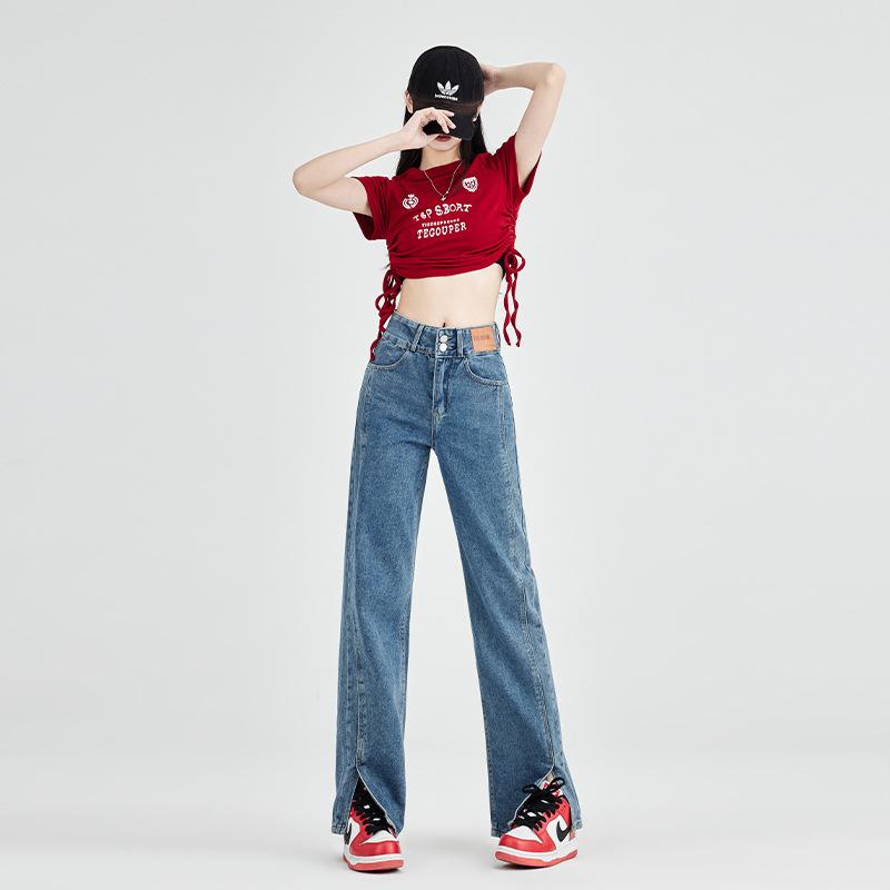 

Новые джинсы с высокой талией, модные свободные прямые широкие брюки для женщин S