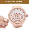 Finger Ring Watch Round Dial Rose Flower Pattern Women Finger Quartz WatchRose Gold