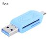 5Pcs USB2.0 Mobile Phone Computer Dual Use for OTG Card Reader Support for Android Xiaomi(Blue )