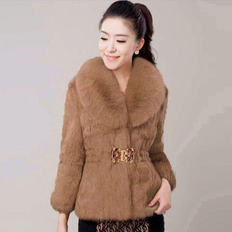 Autumn and Winter New Korean Version Imitation Rabbit Fur Short Fur Coat Women's Waist Middle-aged and Elderly Coat 30-50 Years Old