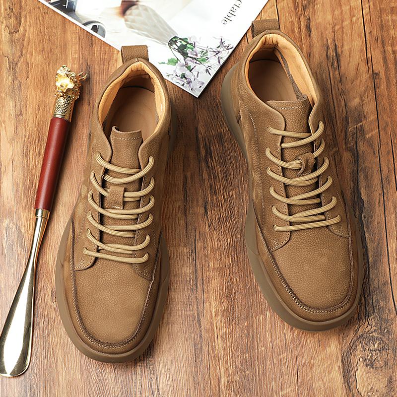 2026 New Arrival Genuine Leather Mens Antiskid Walking Shoes Outdoor Thick Bottom Sneakers Casual Leather Minimalist Shoes