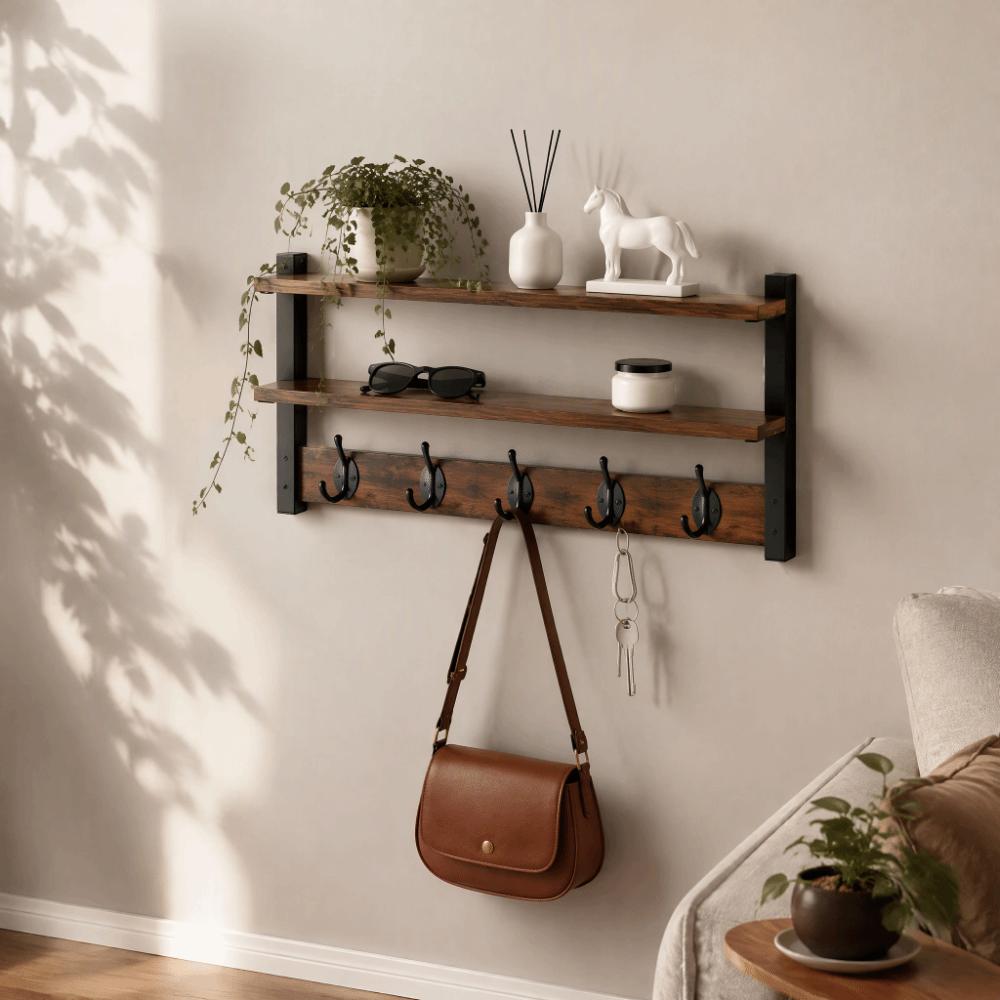 Space-Saving Solid Wood Decor Display Rack Solid Wood Entryway Key Holder Living Room